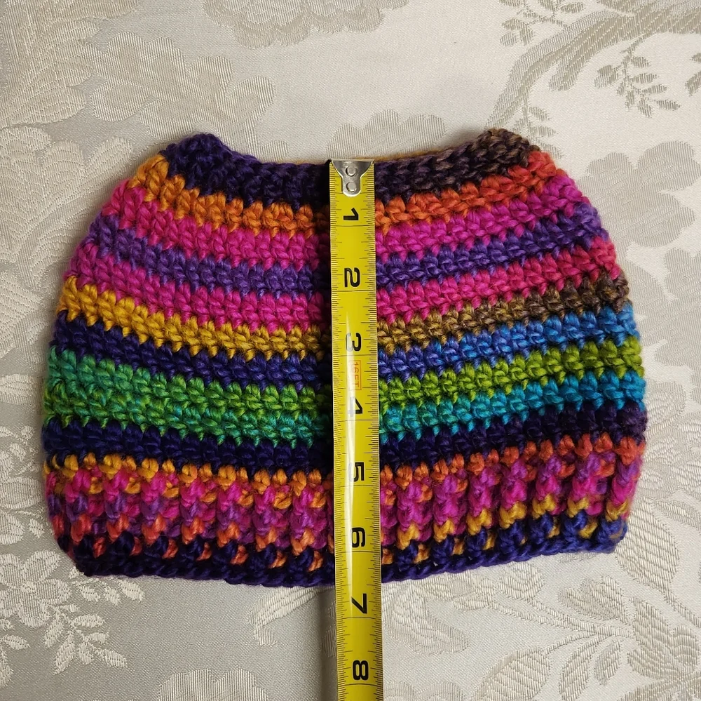Handmade Crochet Messy Bun Beanie Hat for Ponytail
